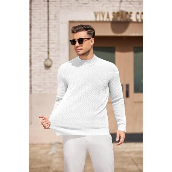 Coofandy Men White Mock Turtleneck Knitted Half Neck Pullover Sweaters - Picture 3 of 6